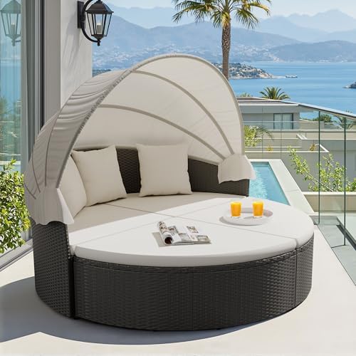 Outdoor Daybed Furniture - Açık Hava Yuvarlak Şezlong, Geri Çekilebilir