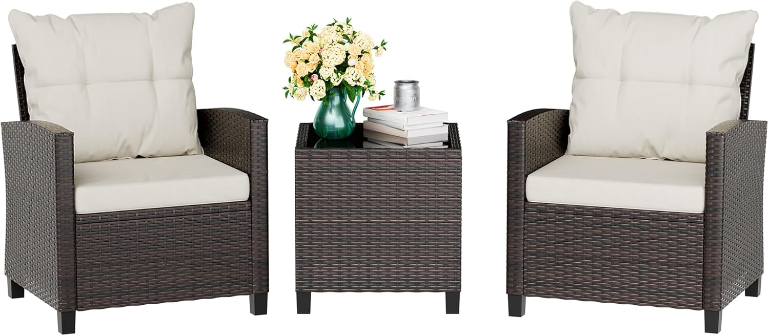 Outdoor Furniture Sofa - Bej renkli kompakt 3 parçalı rattan