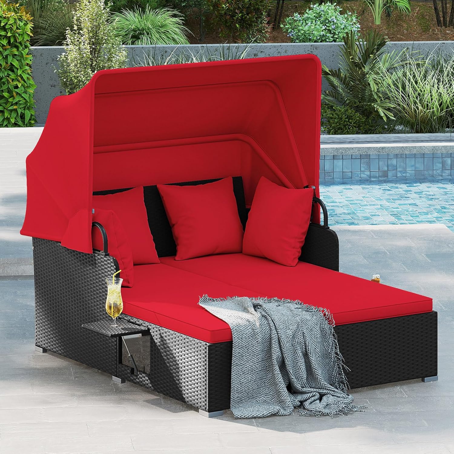 Outdoor Daybed Furniture - 2 Kişilik Rattan Açık Hava Şezlongu,