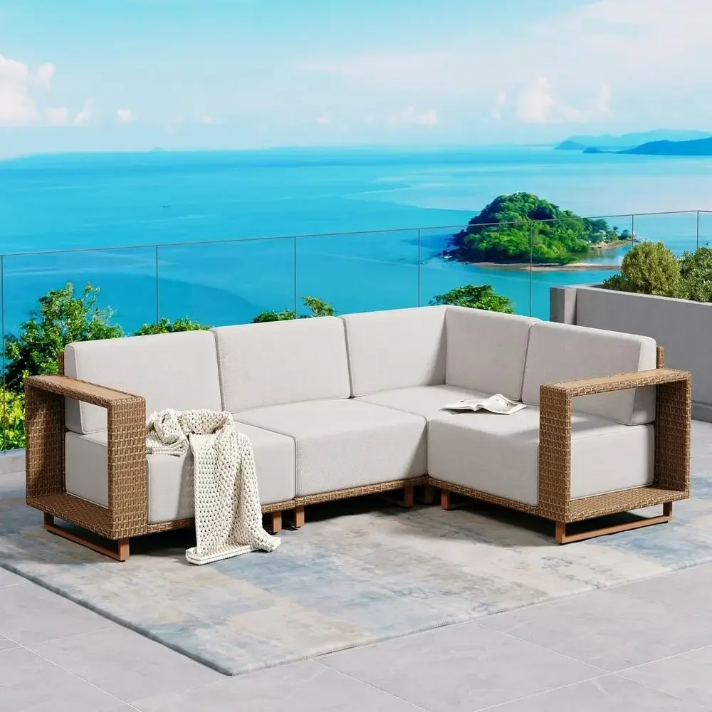 Outdoor Furniture Sofa - 10 Kalın Minderli L Şekilli Dış