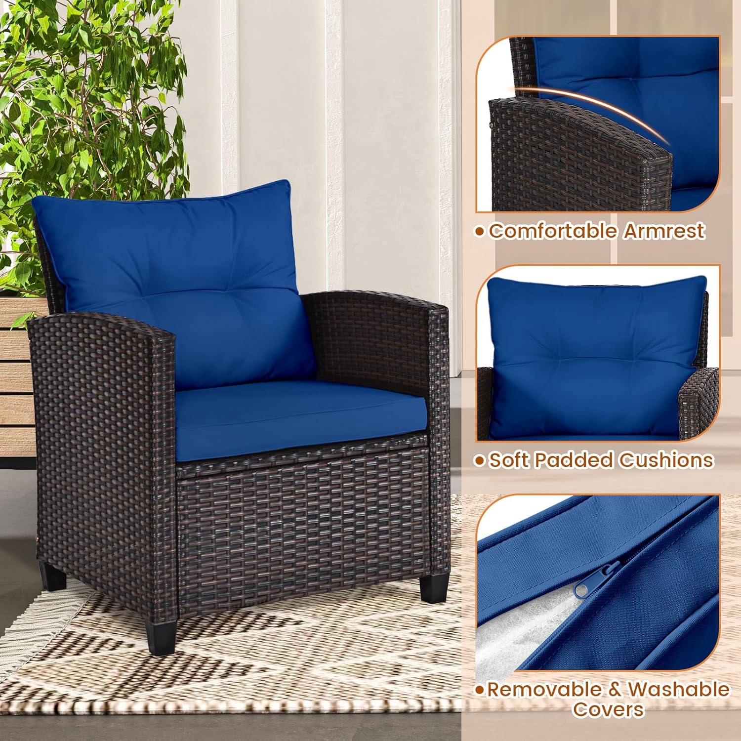 Lacivert rattan hasır 3 parçal - Outdoor Furniture Sofa incelemesi ve fiyatı